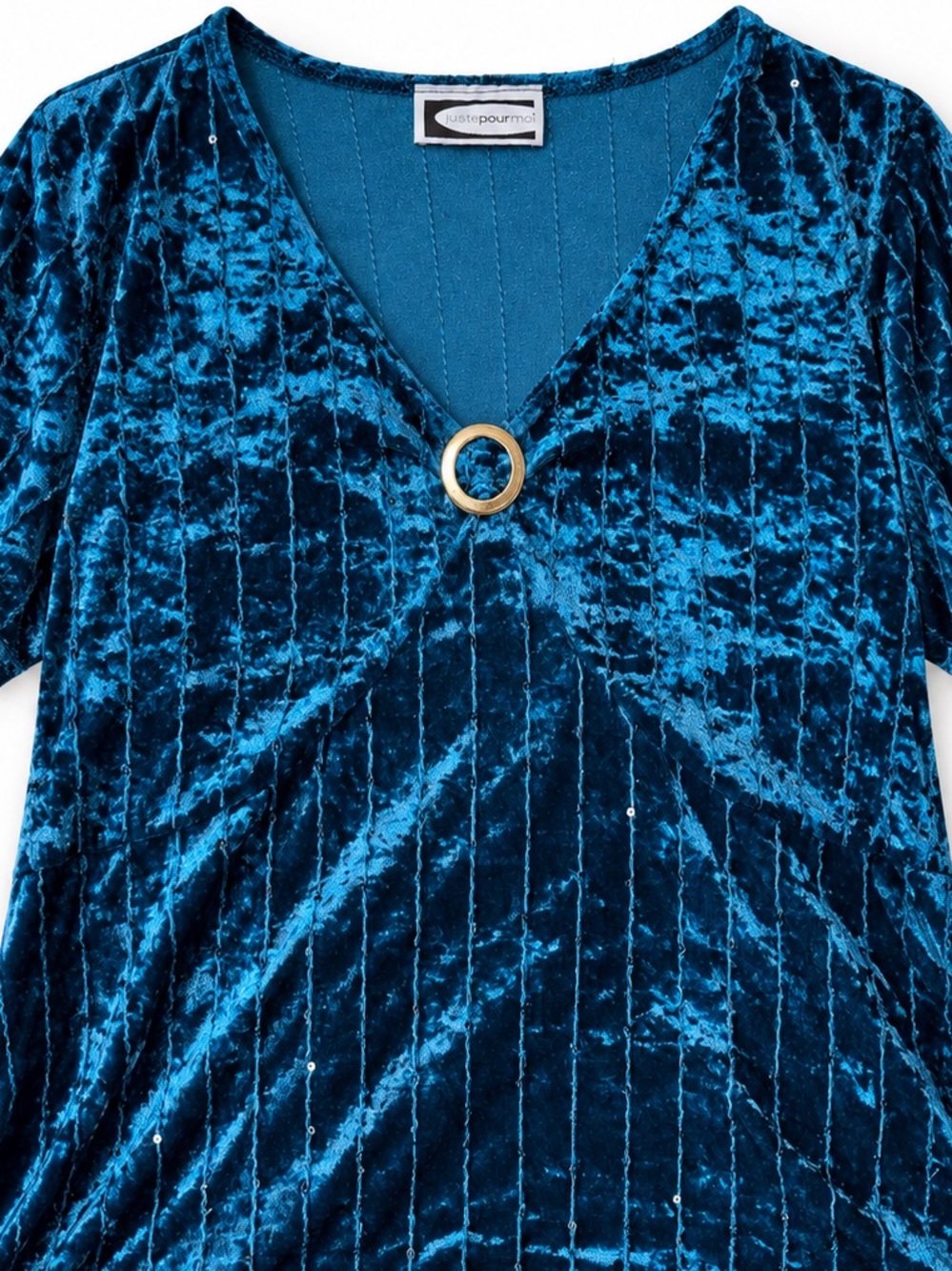 Vintage Y2K Teal Crushed Velvet Sequin Top – L/XL